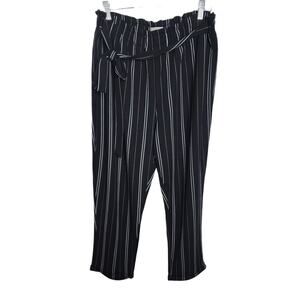 No Comment Black/White Stripe Paperbag Waist Pants, 2X
